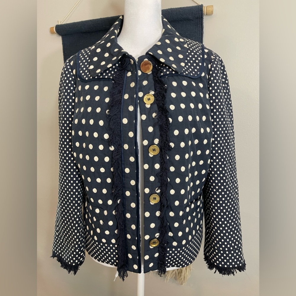 Tory Burch Polka Dots Tweed Textured Cotton Blend Light jacket/blazer sz 8
